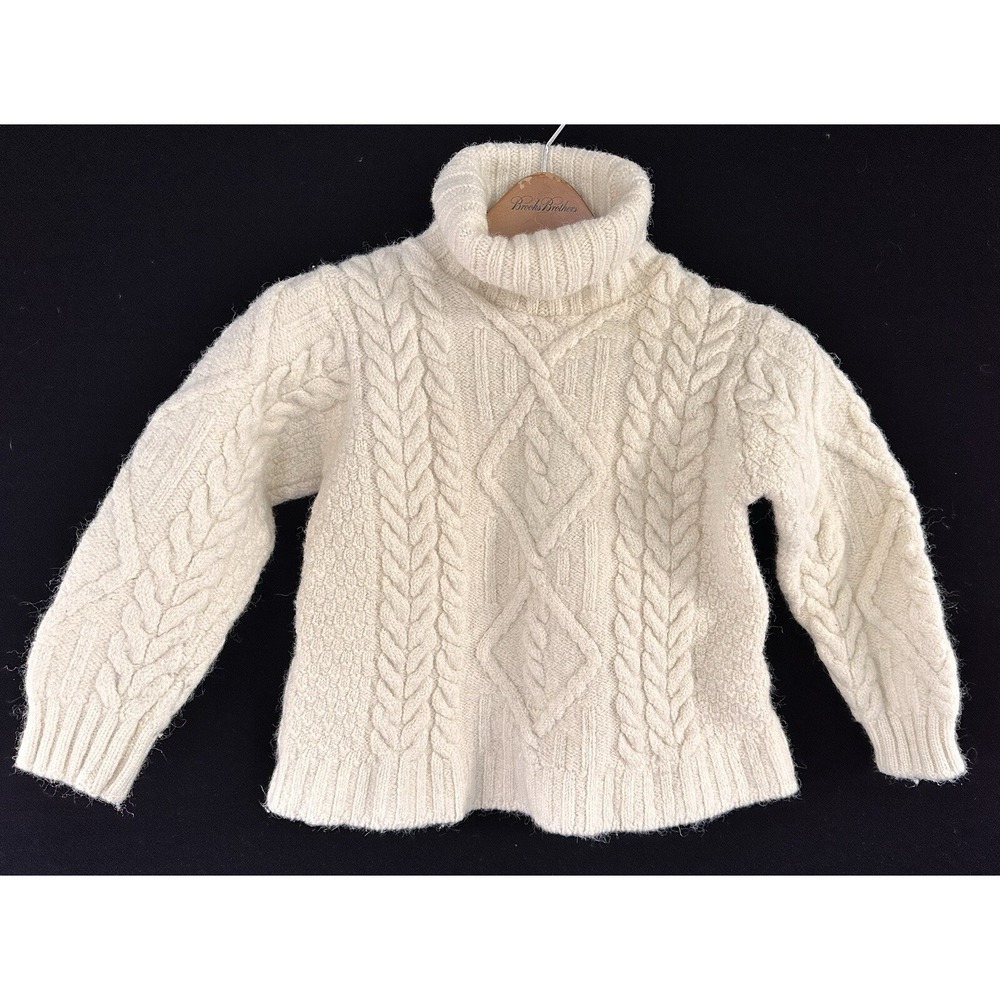 Inis Crafts Sweater Cream Merino Wool Turtleneck Heavy Warmth Size M Kids